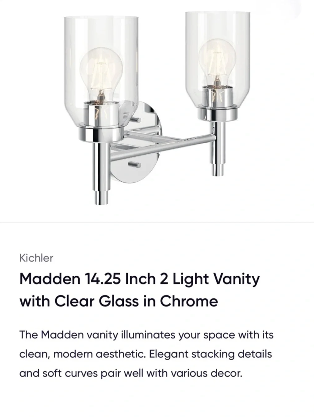 Madden 2-Light Chrome Vanity Mirror Light with Clear Glass